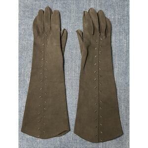 Vintage Ladies Elbow Length Nylon Black Gloves Grandoe Size 6 1/2 Evening